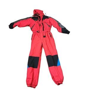 Vintage 80s Ossi Skiwear Hooded Ski Snow Suit Womes Size M Red